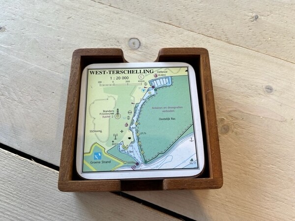 Kadoset Onderzethouder Teak incl. 6 onderzetters (Regio Noordzee & Waddenzee)