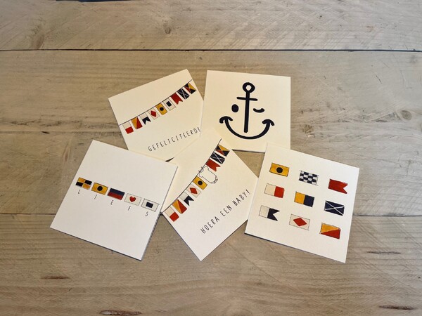 Set van 5 nautische wenskaarten met envelop 