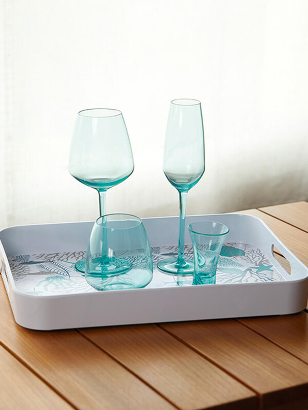 Square Wijnglas Turquoise - Set van 4