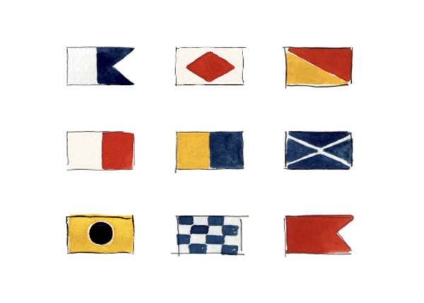 Set van 5 ansichtkaarten Seinvlaggen