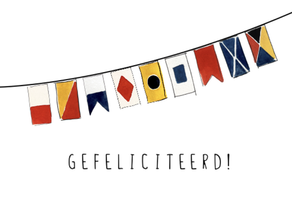 Set van 5 ansichtkaarten Seinvlaggen