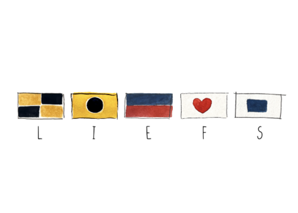 Set van 5 ansichtkaarten Seinvlaggen
